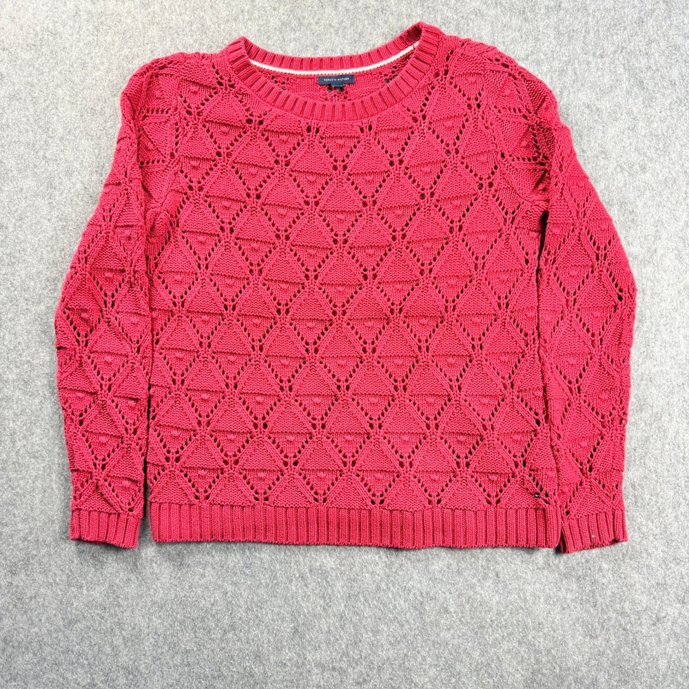 Tommy Hilfiger Womens‎ Sweater Large True Red Diamond Pointelle Bobble Knit